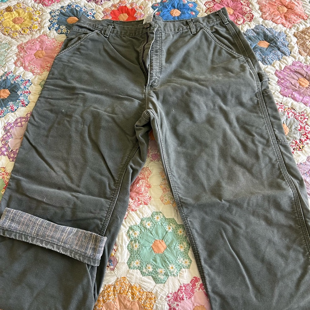 Men's Carhartt Green Flannel Lined Canvas Utility Work Pant